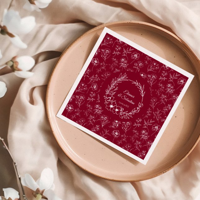 Elegante Vintage Romance Burgund Floral Wedding Serviette (Von Creator hochgeladen)