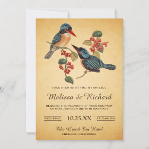 Elegante Vintage Romantische Vögel Hochzeitseinlad Einladung