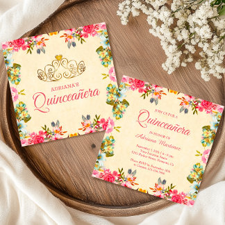 Elegante Vintage Rosa Blütenprinzessin Quinceanera Einladung