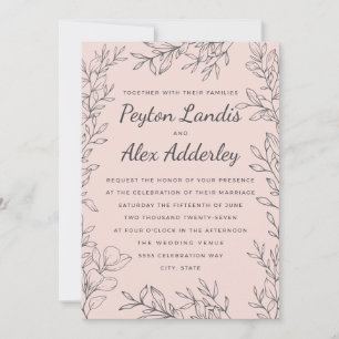 Elegante Vintage-Rosa Botanische Hochzeit Einladung