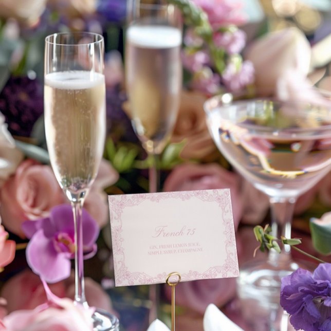 Elegante Vintage rosa Cocktailkarte Mitteilungskarte (Elegant Vintage Romantic Pink Cocktail Card)