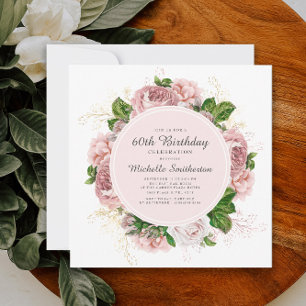 Elegante Vintage Rosa Floral 60. Geburtstag Einladung
