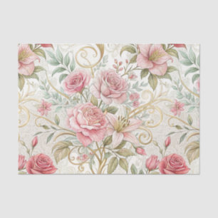 Elegante Vintage-Rosa-Gold-Blumen-Hochzeit Seidenpapier