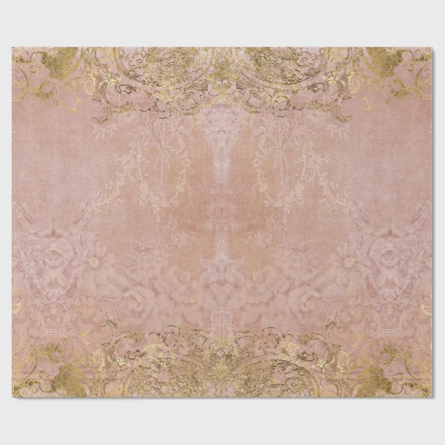 Elegante Vintage Rosa Goldmedaille Geschenkpapier (Flach)