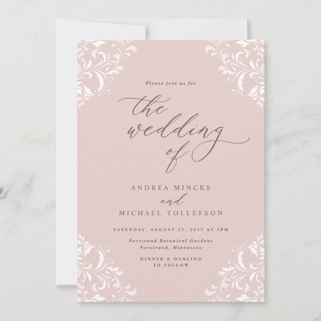 Elegante Vintage Rosa Hochzeit Einladung (Vorderseite)