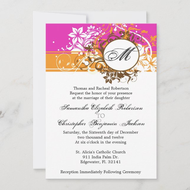 Elegante Vintage Rosa Monogramm Hochzeitsreise Einladung (Vorderseite)