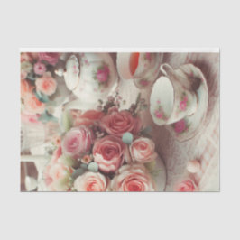 Elegante Vintage Rosa Rose mit Teapot Seidenpapier