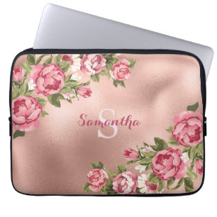 Elegante Vintage-Rosa-Rosen-Blumen-Name Laptopschutzhülle