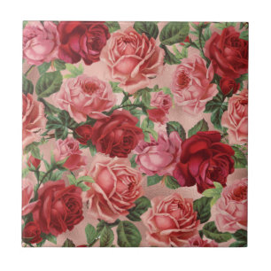 Elegante Vintage-Rosa-Rote-Rosen-Blumen Fliese