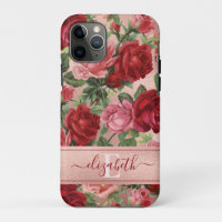 Elegante Vintage-Rosa-Rote-Rosen-Blumen-Name