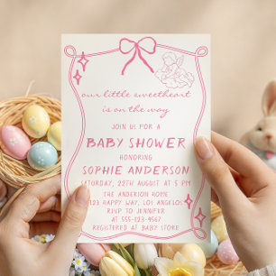 Elegante Vintage-Rosa-Schleifen-Baby-Party Einladung