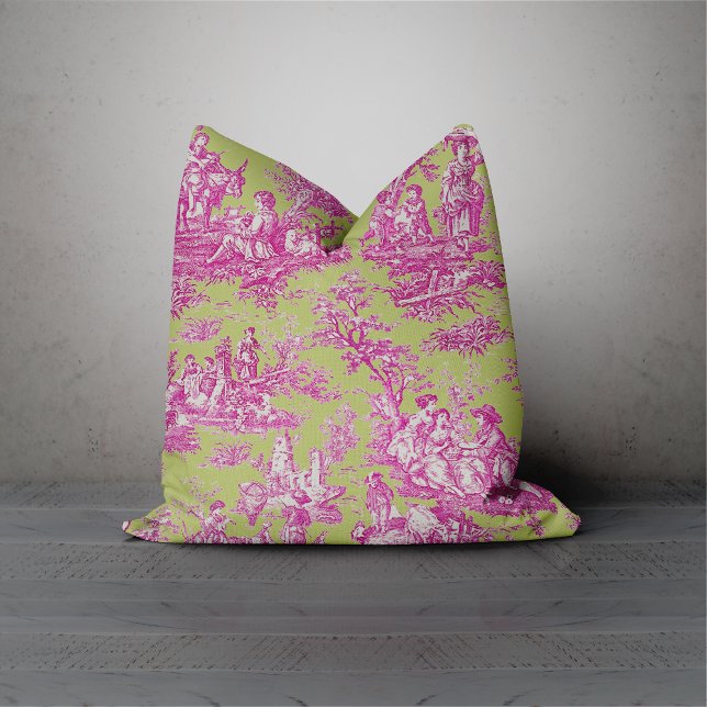 Elegante Vintage Rosa Toile de jouy Kissen (Von Creator hochgeladen)