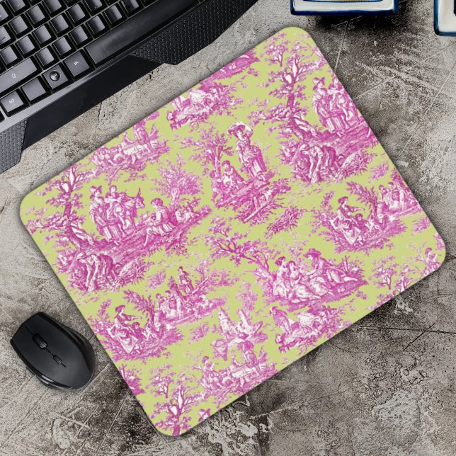 Elegante Vintage Rosa Toile de jouy Mousepad (Von Creator hochgeladen)