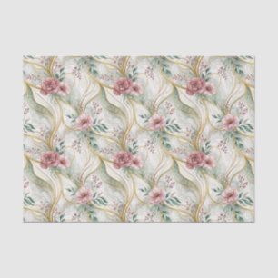 Elegante Vintage-Rosa-Türkis-Gold-Blumen Hochzeit Seidenpapier
