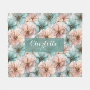 Elegante Vintage-Rosa- und Grün-Blumenmuster perso Fleecedecke