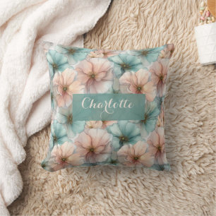 Elegante Vintage-Rosa- und Grün-Blumenmuster perso Kissen