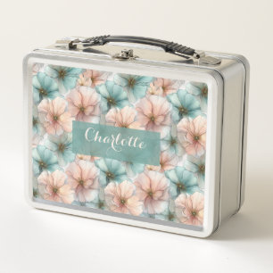Elegante Vintage-Rosa- und Grün-Blumenmuster perso Metall Brotdose