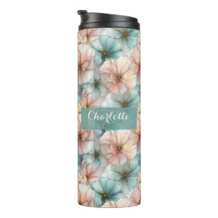Elegante Vintage-Rosa- und Grün-Blumenmuster perso Thermosbecher