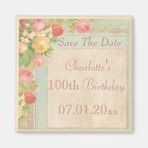 Elegante Vintage Rose 100. Geburtstag Save the Dat Magnet