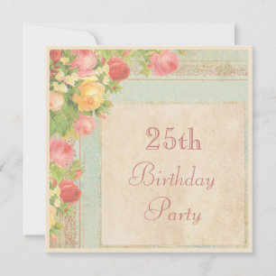 Elegante Vintage Rose 25. Geburtstagsparty Einladung