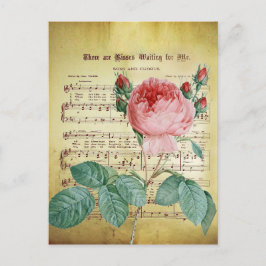 Elegante Vintage Rose Antiquitätenschild-Musiknote Postkarte