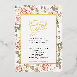 Elegante Vintage Rose, Baby Shower Gold Folieneinladung