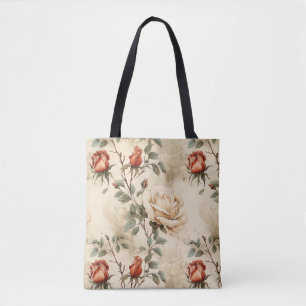 Elegante Vintage Rose Blume Beige Blumendesign Tasche