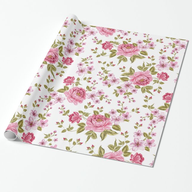Elegante Vintage Rose Blumendesign Geschenkpapier (Ungerollt)