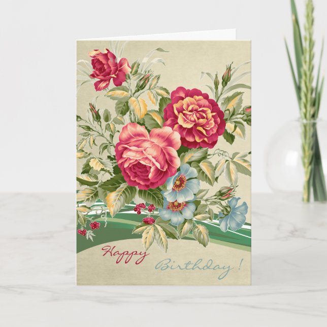 Elegante Vintage Rose Blumengeburt Karte (Vorderseite)