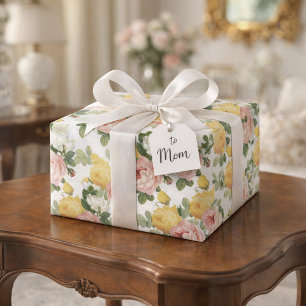 Elegante Vintage Rose Blumenglanz Hochzeit Geschenkpapier