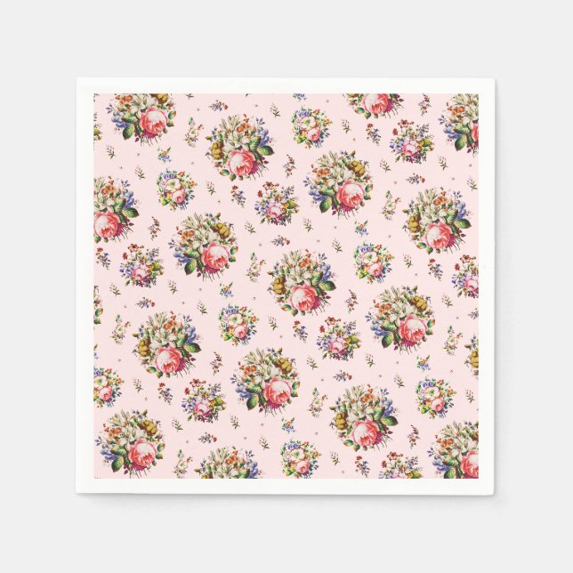 Elegante Vintage Rose Blumenmuster auf Rosa Serviette (Vorderseite)