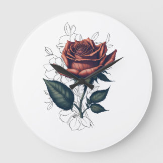 Elegante Vintage-Rose – Florales T-Shirt-Design Große Wanduhr