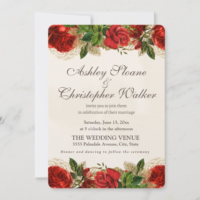 Elegante Vintage Rose Goldene Hochzeit Einladung (Vorderseite)