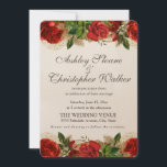 Elegante Vintage Rose Goldene Hochzeit Einladung<br><div class="desc">Set den Ton für eine romantische und unvergessliche Feier mit dieser eleganten rote Rose und goldenen Hochzeitseinladung. Reiche rote Rosen und weiche Vegetation werden mit zarten Goldblattakzenten für ein zeitloses, luxuriöses Ambiente gepaart. Ideal für feierliche, Vintage oder gärtnerische Hochzeiten. Die Vorderseite zeigt Ihre Namen in anmutiger Schrift mit allen wesentlichen...</div>