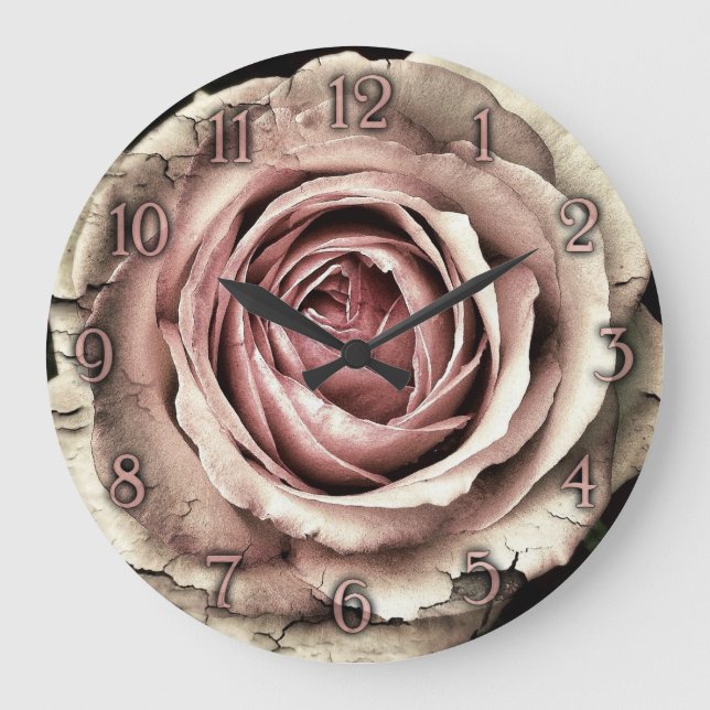 Elegante Vintage Rose Große Wanduhr (Vorderseite)