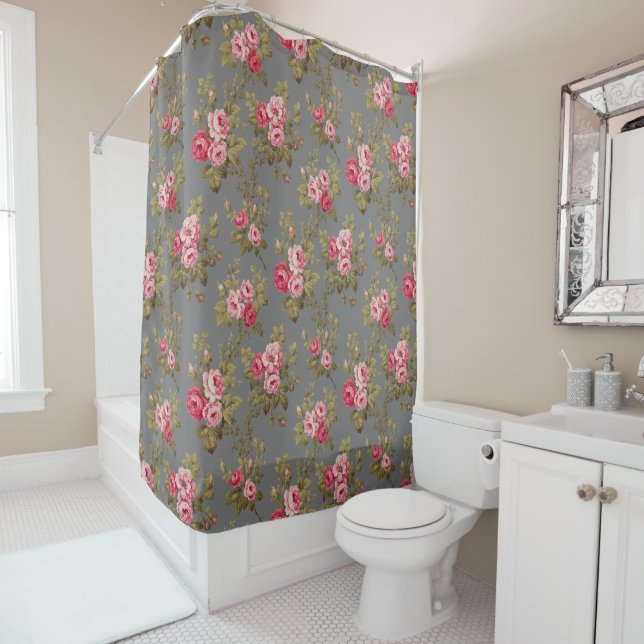 Elegante Vintage Rose im grauen Hintergrund Duschvorhang (Beispiel)