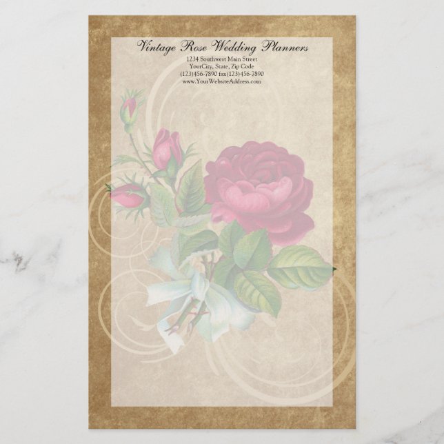 Elegante Vintage Rose, Magenta/Braun Briefpapier (Vorderseite)