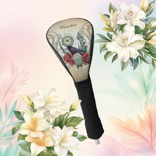 Elegante Vintage Rose mit Krähen Golf Headcover