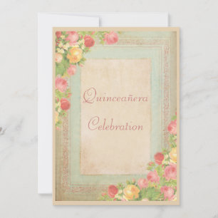 Elegante Vintage Rose Quinceañera Feier Einladung