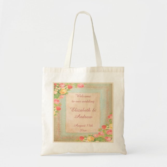Elegante Vintage Rose Willkommen Tragetasche (Vorne)