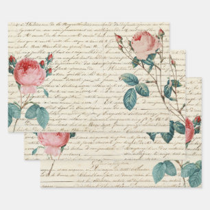 Elegante Vintage Rose zum Schreiben von französisc Geschenkpapier Set