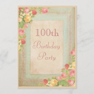 Elegante Vintage Rosen-100. Geburtstags-Party Einladung