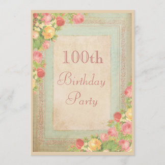 Elegante Vintage Rosen-100. Geburtstags-Party Einladung
