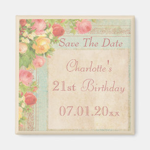 Elegante Vintage Rosen-21. Geburtstag Save the Magnet
