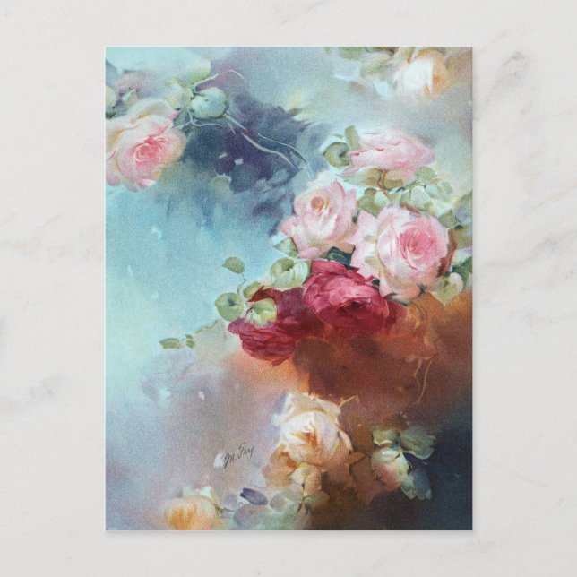 Elegante Vintage Rosen Aquarellmalerei Postkarte (Vorderseite)