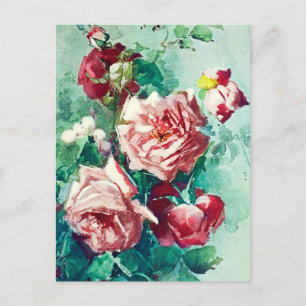 Elegante Vintage Rosen Aquarellmalerei Postkarte