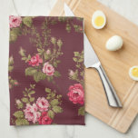 Elegante Vintage Rosen auf dem Maroon Hintergrund Geschirrtuch<br><div class="desc">Herrliche,  romantische Rosen und üppiges Grün auf dunklem Maronhintergrund. Das Muster ist nahtlos und kann mit den Schaltflächen   und - im Designwerkzeug nach oben oder unten skaliert werden.</div>