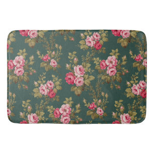 Elegante Vintage Rosen auf grünem Hintergrund Badematte