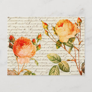 Elegante Vintage-Rosen auf handgeschriebener franz Postkarte