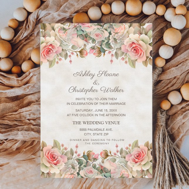 Elegante Vintage Rosenhochzeit Einladung (Von Creator hochgeladen)